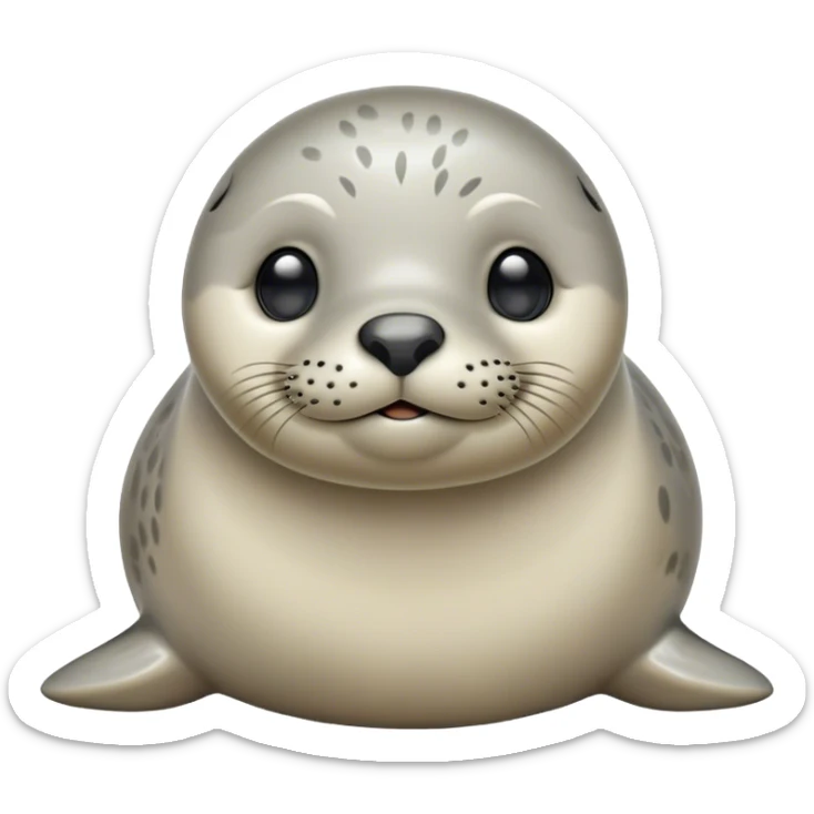 Cinematic Cute harbour seal Portrait Emoji, Head tilted playfully and inquisitively, featuring a charming, plump form with a sleek, shiny body and round, sparkling eyes full of gentle wonder, accented by a subtly contoured head, Simplified yet irresistibly adorable features, highly detailed, glowing with a warm, friendly oceanic glow, high shine, affectionate and lively, stylized with a touch of whimsical seaside charm, soft glowing outline, capturing the essence of a mischievous yet loving harbour seal that seems as if it could pop out of the screen into your arms! sticker