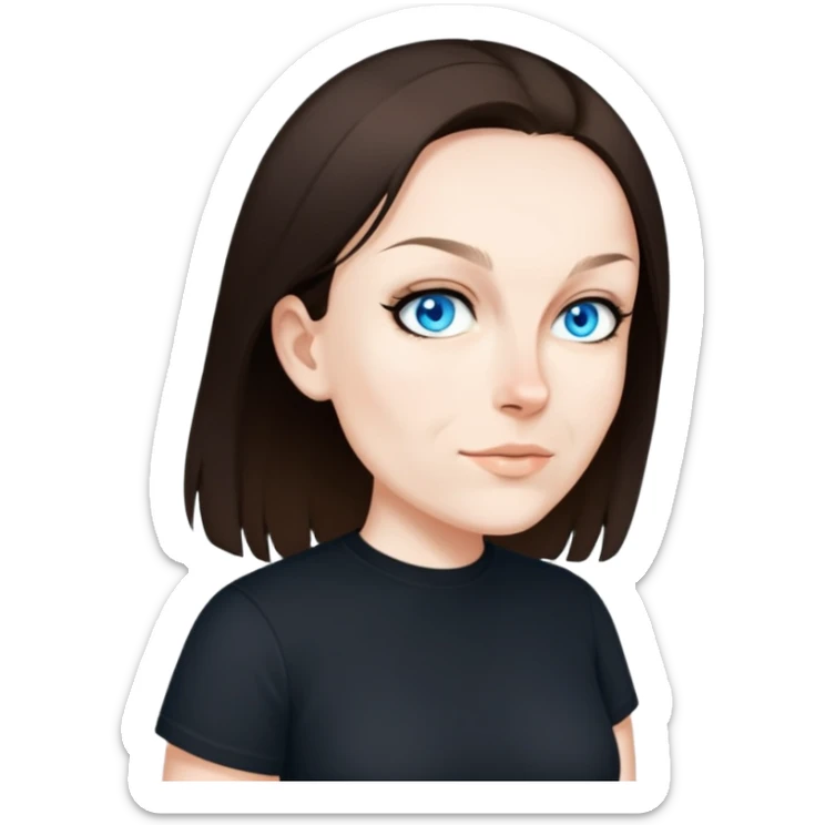 female, wearing black tshirt,  black hair   sticker