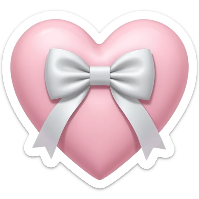 “3D emoji style, pastel pembe kalp, ortasında beyaz renkli fiyonk kurdele, yumuşak parlak yüzey, minimal detay, beyaz arka plan” sticker