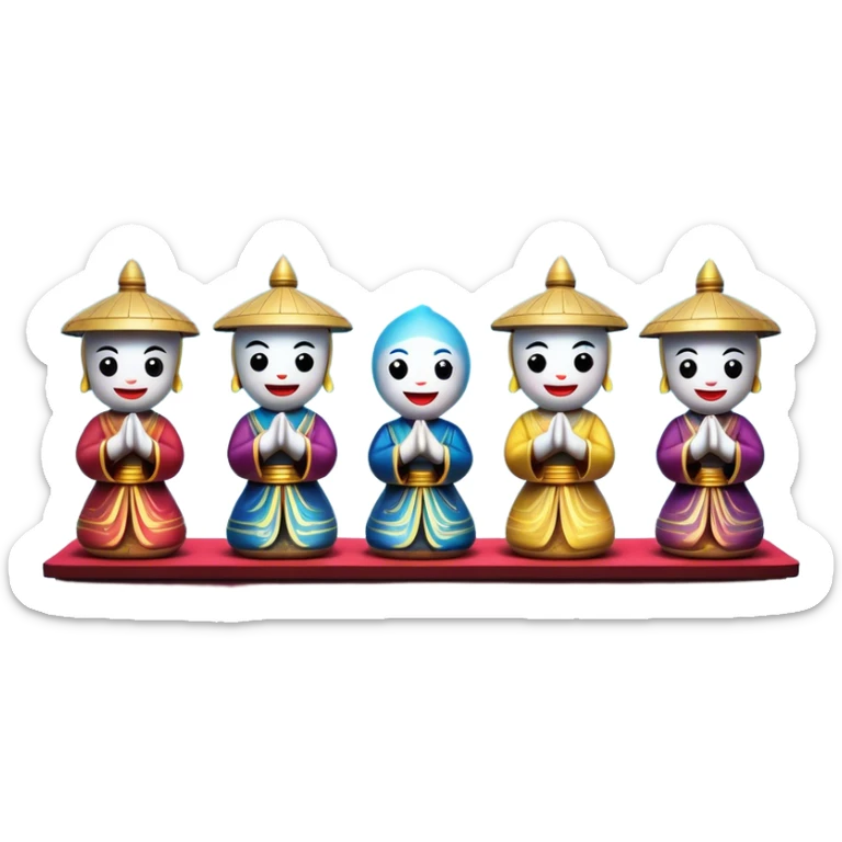 Cinematic Realistic Water Puppetry Emoji, depicted as a whimsical scene of traditional water puppets performing on a reflective water stage, rendered with vivid textures and dynamic playful lighting that captures its enchanting charm. sticker