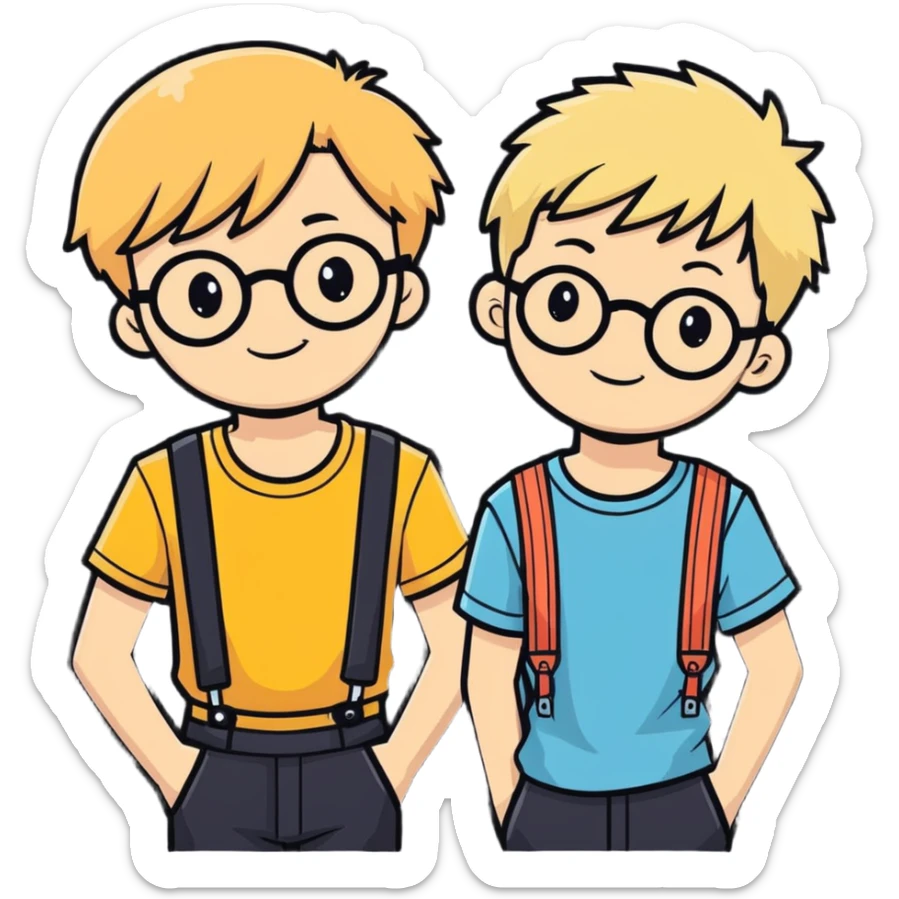 me a boy with braces and with blonde hair and black round glasses and my boyfriend with black hair sticker