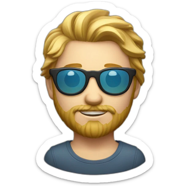 A boy with sun eyeglasse and long facial hair and white skin sticker