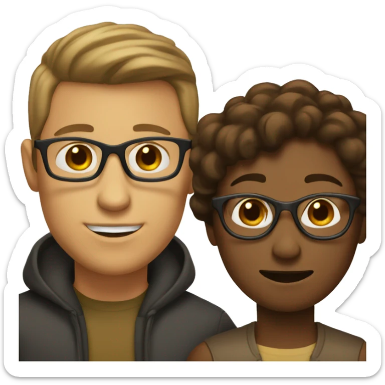 brown woman no glasses and white man with brown hair and glasses sticker