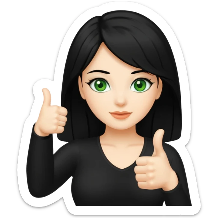 Sexy lady with black hair and green eyes thumbs up black  sticker