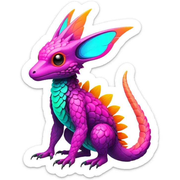 Tropical futuristic lush warm-colored neon-colored Fakémon-Trico-creature sticker
