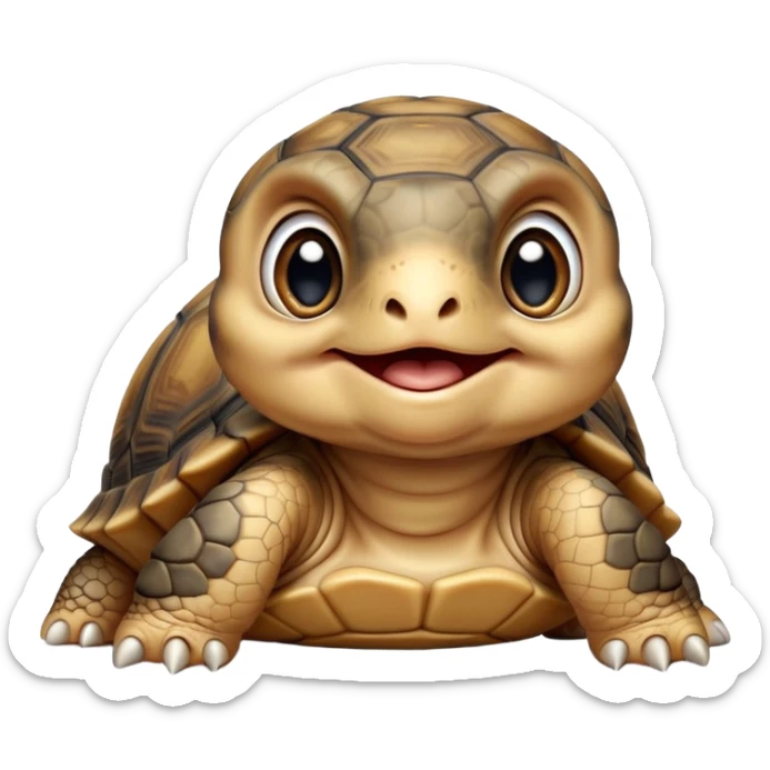 cinematic-yawning baby tortoise-realistic--emoji,,-cute-wise-face-peering-ahead-with-calm-determination,-cute large-eyes-reflecting-centuries of wisdom, sticker