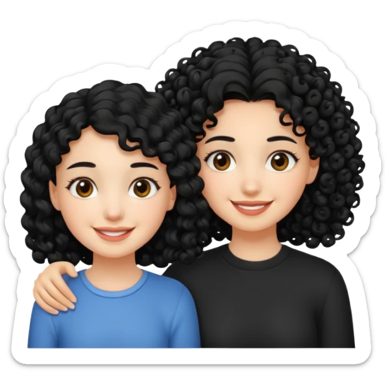 a pretty bratz fair girl with curly black hair with another girl bestfriend sticker