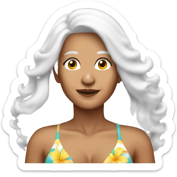 An attractive senior woman Latina colored with long white hair and wearing a closed swimming bikini  sticker