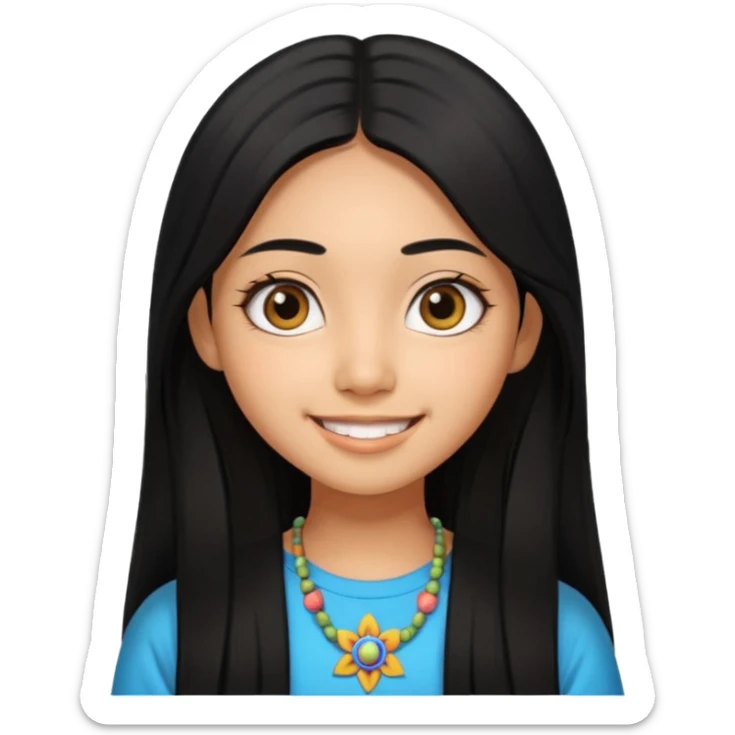 20 yr old asian woman hair  center part big eyes big smile tanned skin straight black hair hippie part hair  sticker