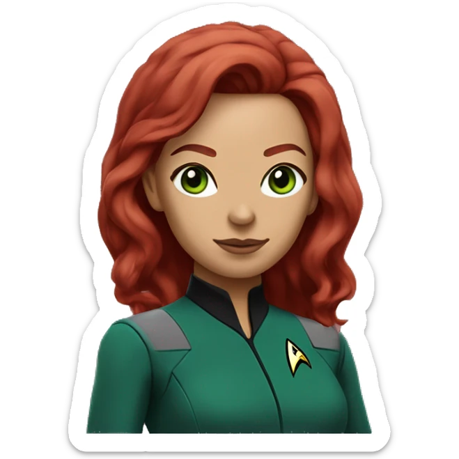 Star Trek woman red hair green eye burgundy suit sticker