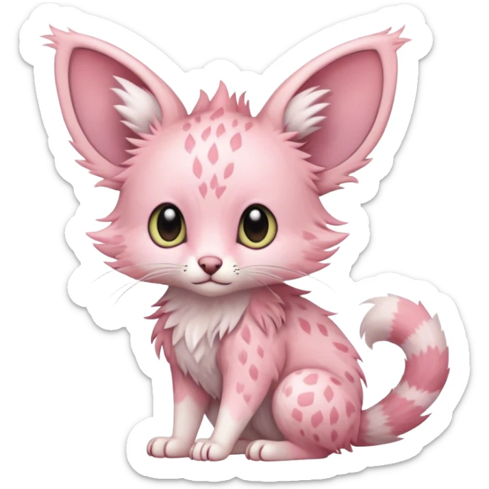 Feral Rare Fantasy cute pastel pink Vernid-Trico-species by LiLaiRa, random markings, tufted ears, full body sticker