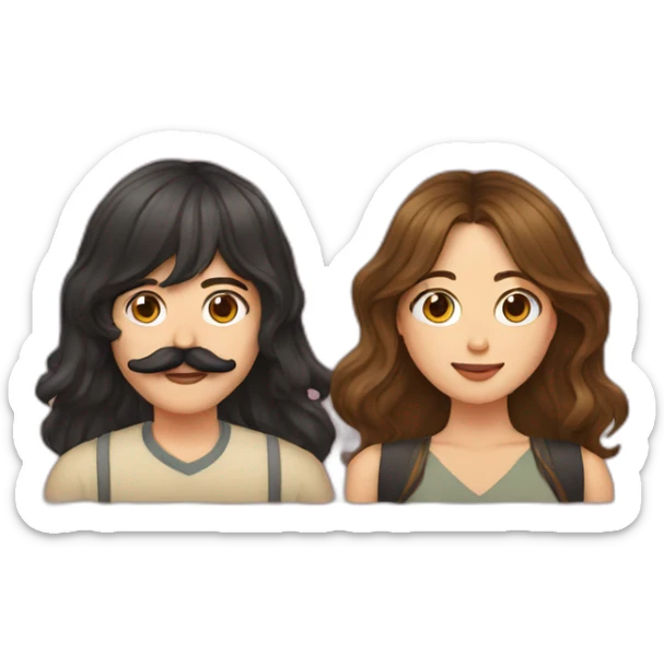 Guy with mustache and brown hair and girl with brown hair and curtain bangs kissing  sticker