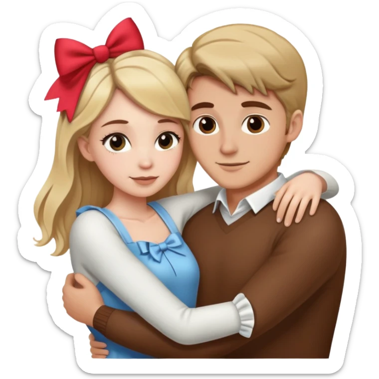 Brown hair white girl hugging blonde man with bows sticker