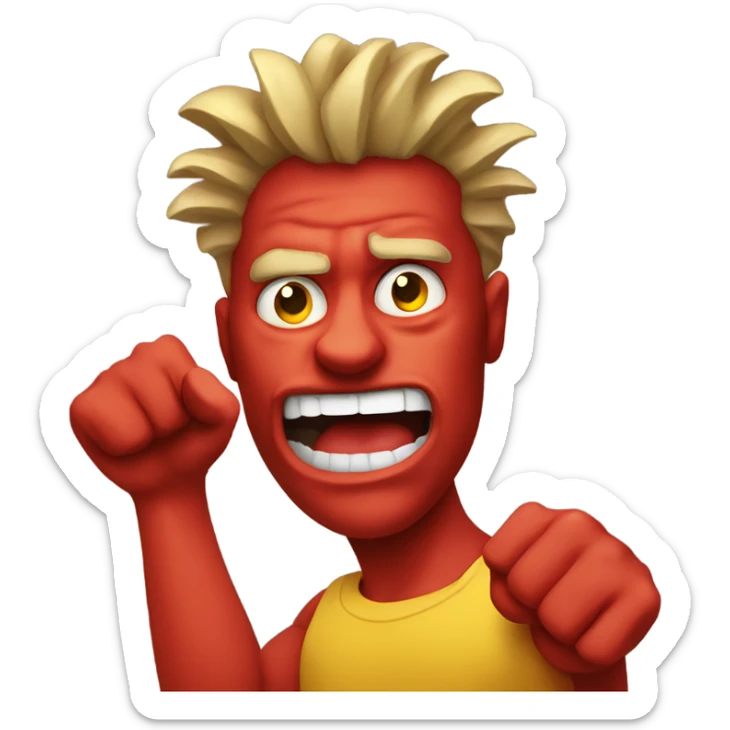 Crazy man with ripped out hair and red face yellow emoji waving fist  sticker