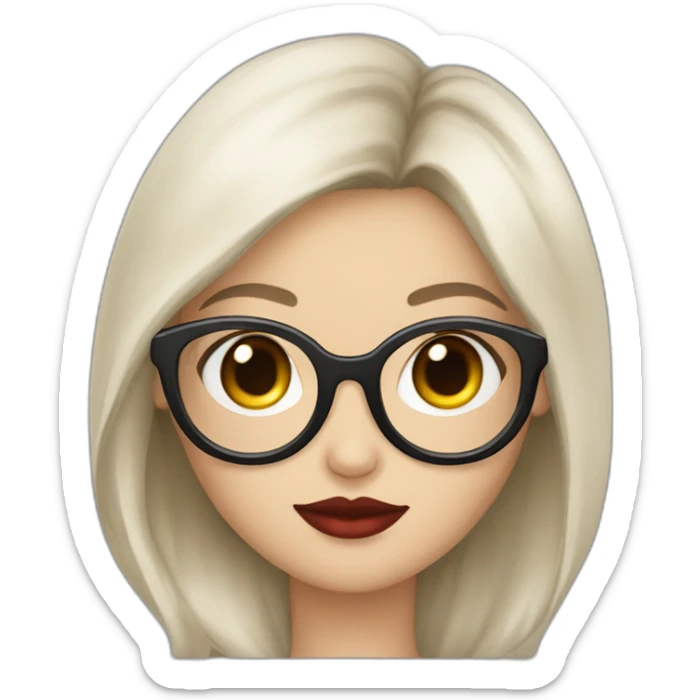 a girl with beautiful long dark hair, scarlet lips, fair skin, an angelic halo and fashionable glasses sticker