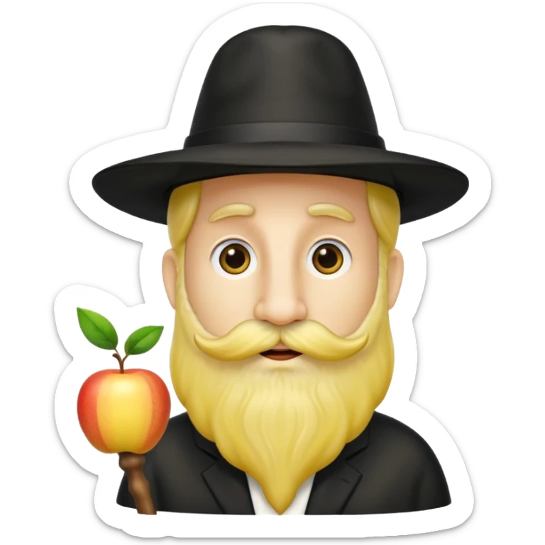 Yellow rabbi apple emoji with hat and wavy side hair and longue phallic nose sticker