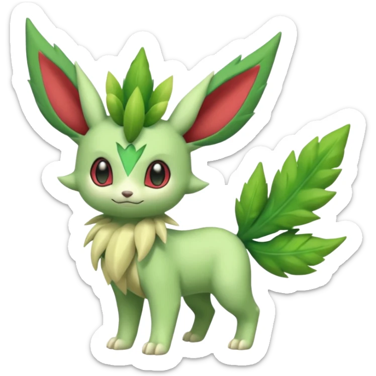 Kawaii cute cool feral Sprigatito-Leafeon-Shaymin-Meganium-Celebi-Fakémon-hybrid (full body) sticker