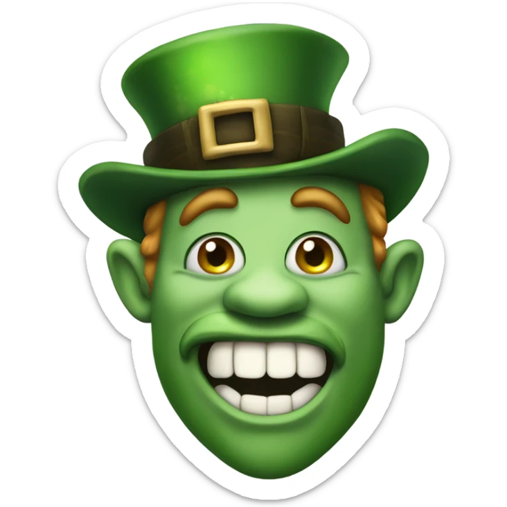 Leprechaun with laughably crossed eyes and an open mouth with crooked teeth. Just one  sticker