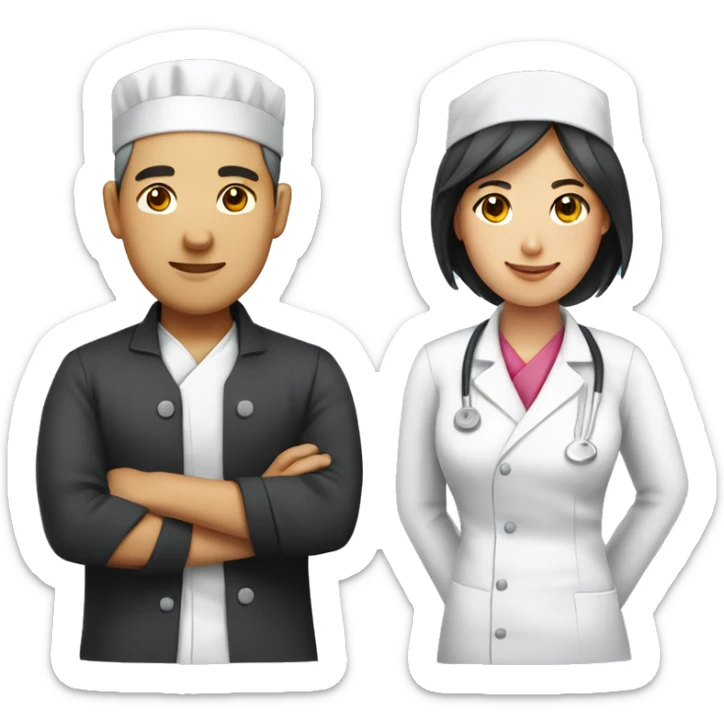 Asian Couple: male chef and female nurse sticker