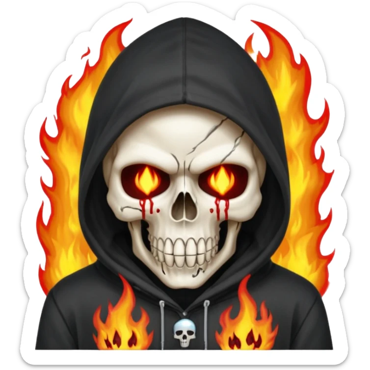 Bro I wanna skull with hoodie on the hoodie has to be on fire and I want matrix blood with the codes and weird numbers spilling out eyes and mouth almost give him a diamond grill sticker