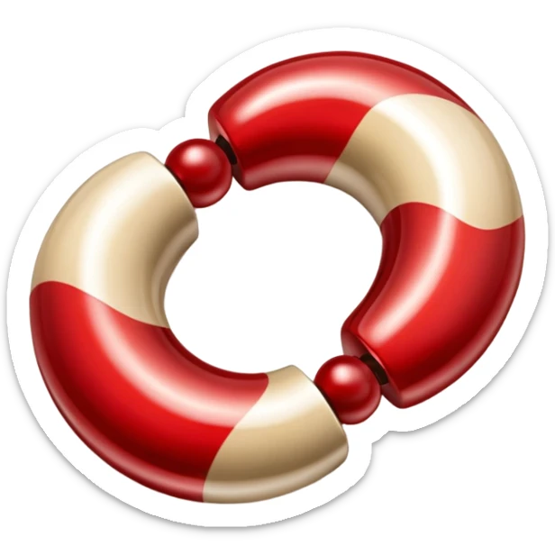 a pair of magatama (comma-shaped jewel beads) on top of one another in red and beige isometric view sticker