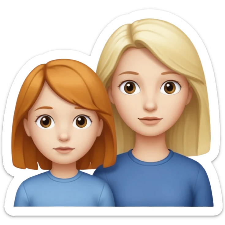 a little girl and a woman standing next to each other, both with similar facial features and hair, showing clear family resemblance sticker