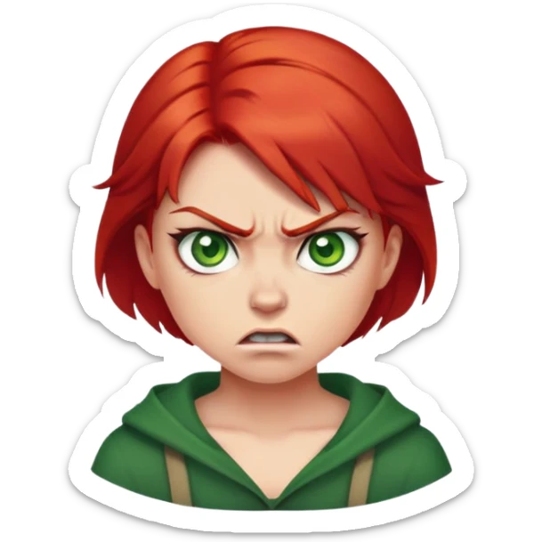 Angry girl with red hair and green eyes sticker