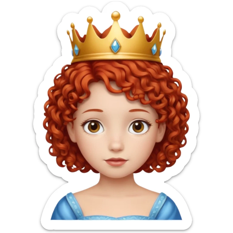girl kid, Princess with short curly red hair, small crown sticker