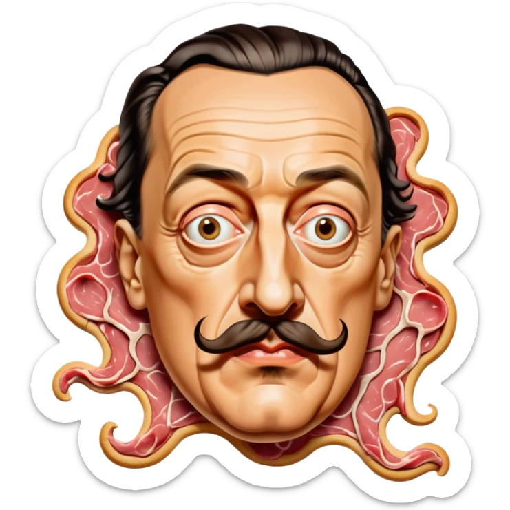 Salvadore dali with melting moustache made of spam meat portrait sticker
