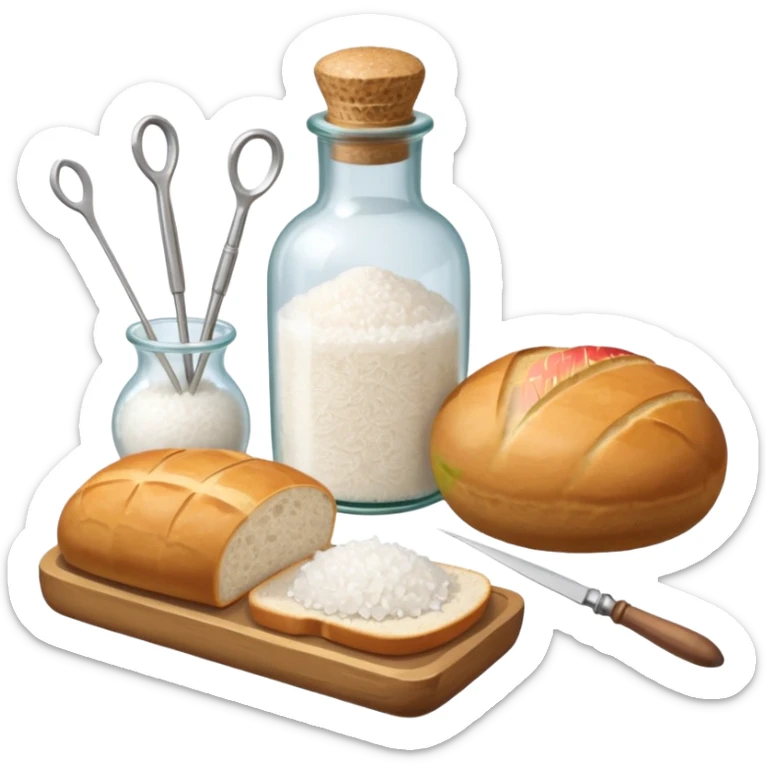 a one victorian bottle of salt and a loaf of bread - crochet needles and a ball of wool sticker