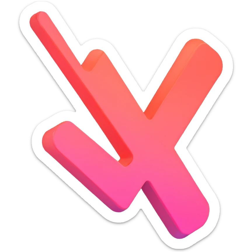 3D icon inspired by Airbnb branding, a bold tick mark for success, smooth and minimal, using pink and coral hues, no text sticker