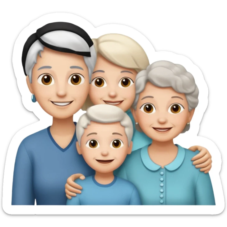 two kids (1 boy and 1 girl) with their mother and grand mother smiling sticker