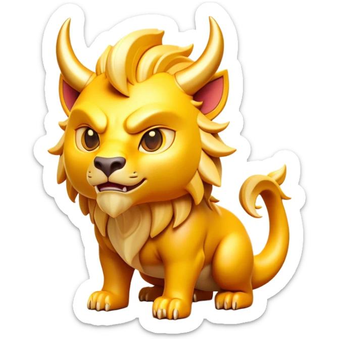 Clash of Clans aesthetic: Cinematic fierce Beast Emoji, rendered in a 3D vector-style similar to standard emojis with minimal shading and bold, simplified shapes. A compact, isometric mythical creature with wild, majestic features and fierce yet endearing eyes, softly glowing with a primal enchanted charm. Simplified yet unmistakably iconic, highly detailed and consistent, glowing with a soft radiant shine and high polish. Stylized with a touch of mythical wildness and a soft glowing outline, capturing the essence of a legendary beast with a friendly, playful allure! sticker