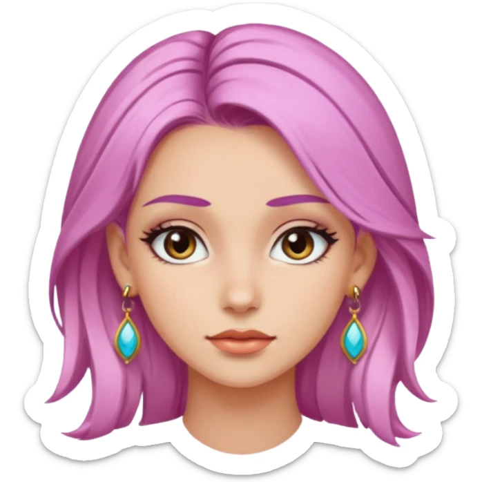 very pretty candy shop girl face with unique color hair and earrings sticker