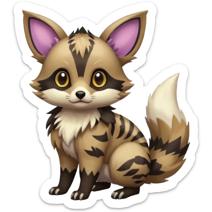Rare exotic cute epic aesthetic colorful Eevee-Civet-species-Fakemon-hybrid-creature, with markings, full body sticker