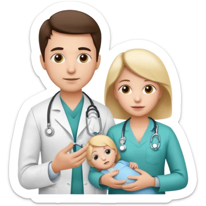 American doctor explaining to mother with sick child. for Family Medicine emoji with for family  sticker