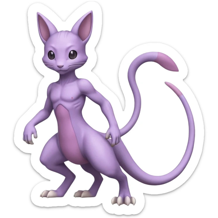 Pastel dull greyish anthropomorphic furry Mewtwo-Beerus-hybrid-Fakémon-fusion-animal-ET-species-creature, full body  sticker