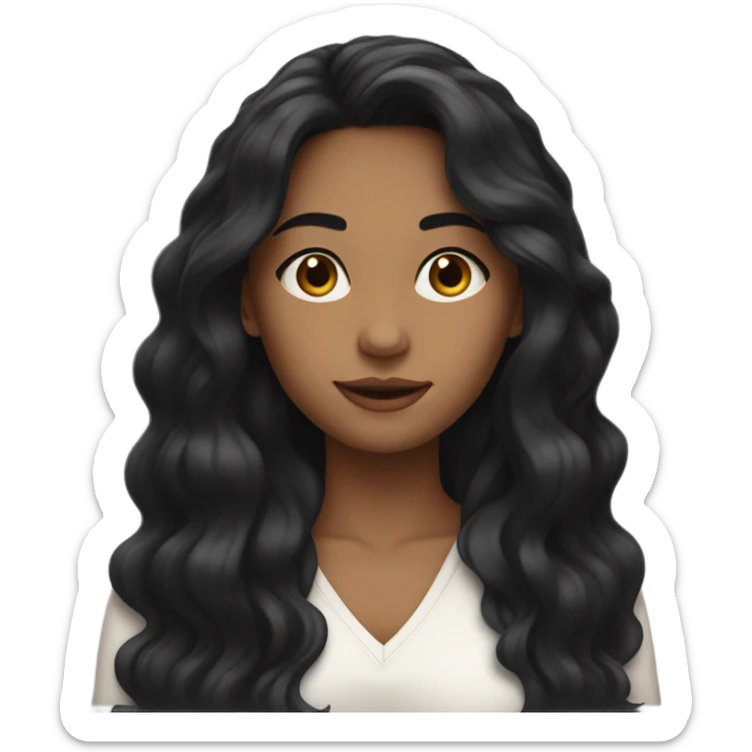 A young woman with fair skin and long, wavy black hair. sticker