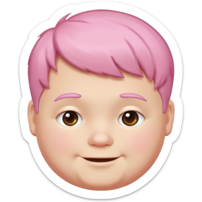 un nene blanco rellenito con pelo corto rosa,  con la sonrisa para abajo como edta ☹️ pero no enojadl sticker