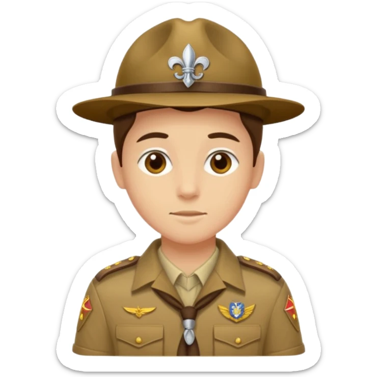 Maak een persoon in een scoutsuniform met zijn beiden handen vooruit zodat er iets in kan liggen sticker