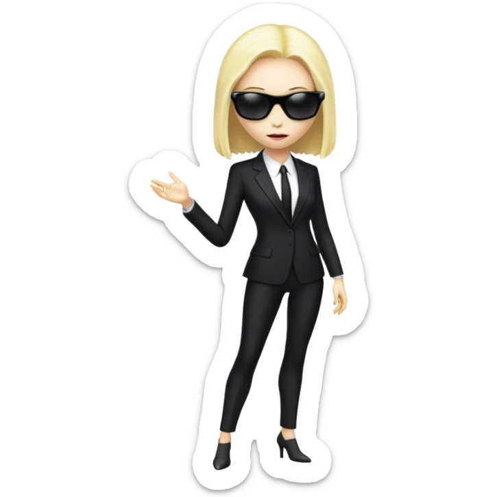 a blonde reptilian alien woman as men in black, full body, full figure sticker