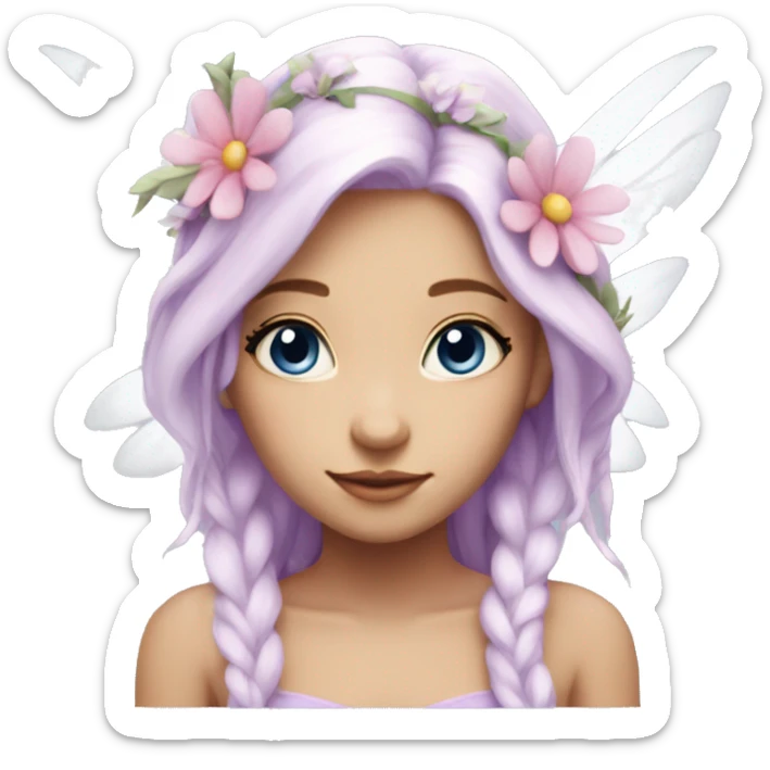 Beautiful, flower fairy, white long, light pink hair, big wings, fair skin, light violet eyes  sticker