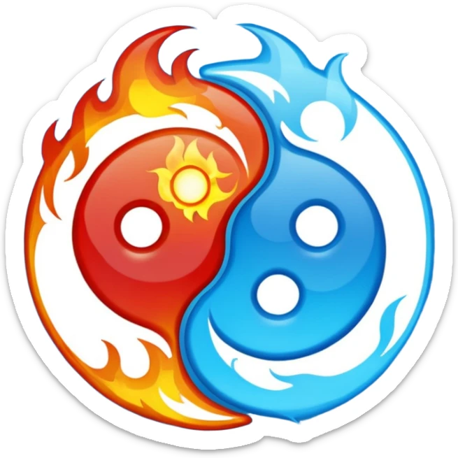 The fire and water emojis are in the form of the yin-yan symbol in front of a completely black background. let the background be black sticker
