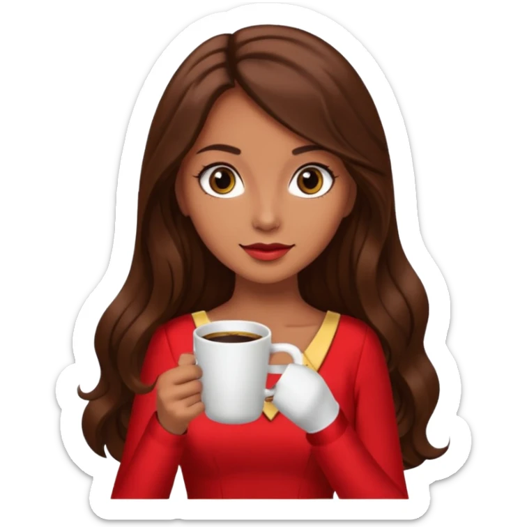 big black eyes and tanned skin brown hair glamorous long hair with coffee  sticker