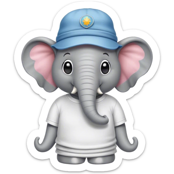 Un elefante que tenga una camiseta de fantastic con un gorro de cumpleaños feliz que sea tierno  sticker