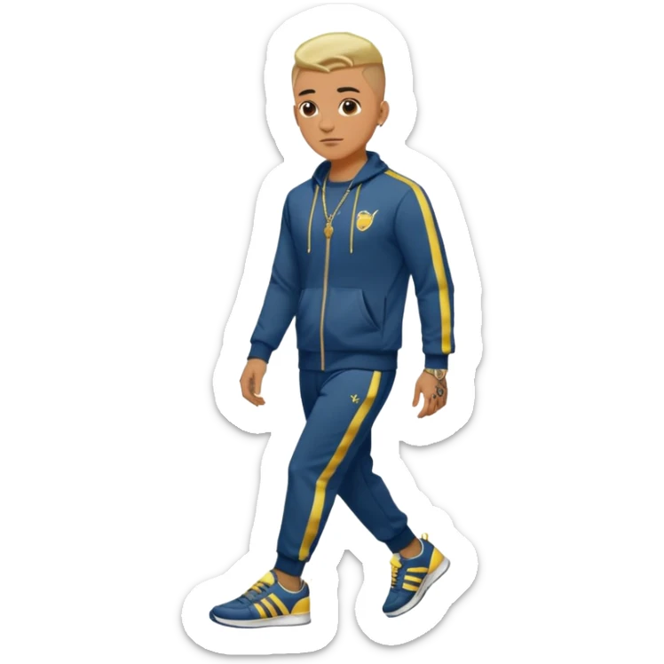 Capelli rasati ai lati con sfumatura, sopra corti e fissati con gel. Look curato e deciso. Indossa tuta firmata (Nike, Adidas, Lacoste, EA7) o jeans skinny, scarpe vistose come Air Force 1. Sempre presenti borsello a tracolla e collana d’oro E tatuaggi d’appertutto a mezzo busto sticker