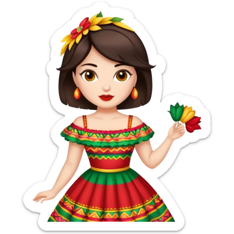 Pretty, sexy, slightly curvy white woman with short dark brown hair, dressed for Cinco de Mayo sticker