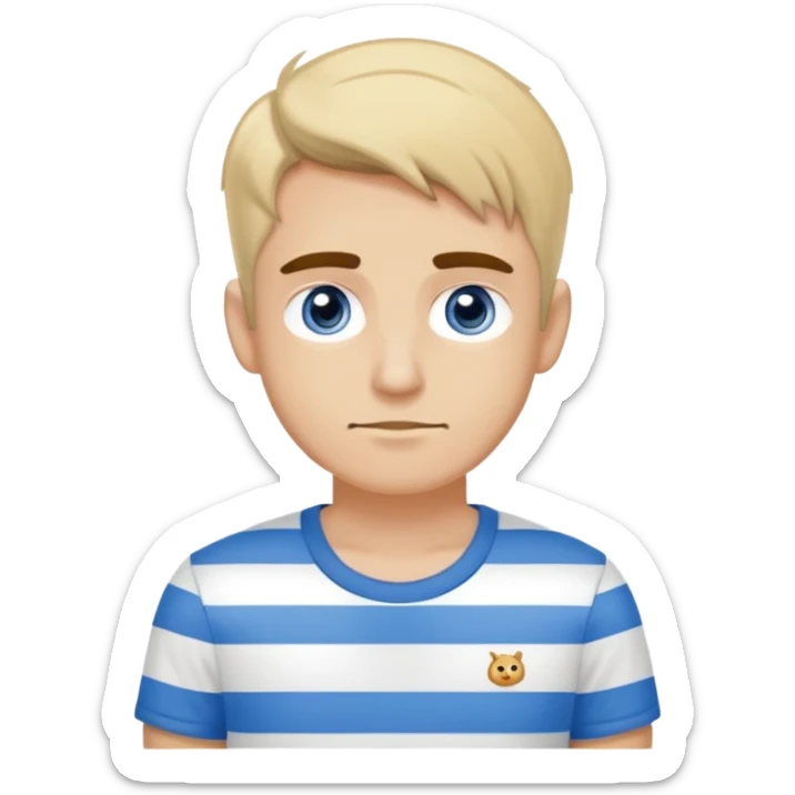 Chico blanco guapo con ojos color miel y cejas pobladas con una camiseta de mangas corta blanca y una camisa de vestir sobre puesta cde rayas blancas con rayas azules claro  sticker