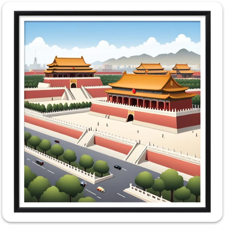 Tiananmen Square, Beijing, Chinese architecture, sunny day, travel illustration sticker