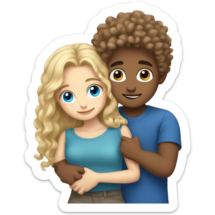 blonde blue eyed girl hugging mixed boy with curly brown hair sticker